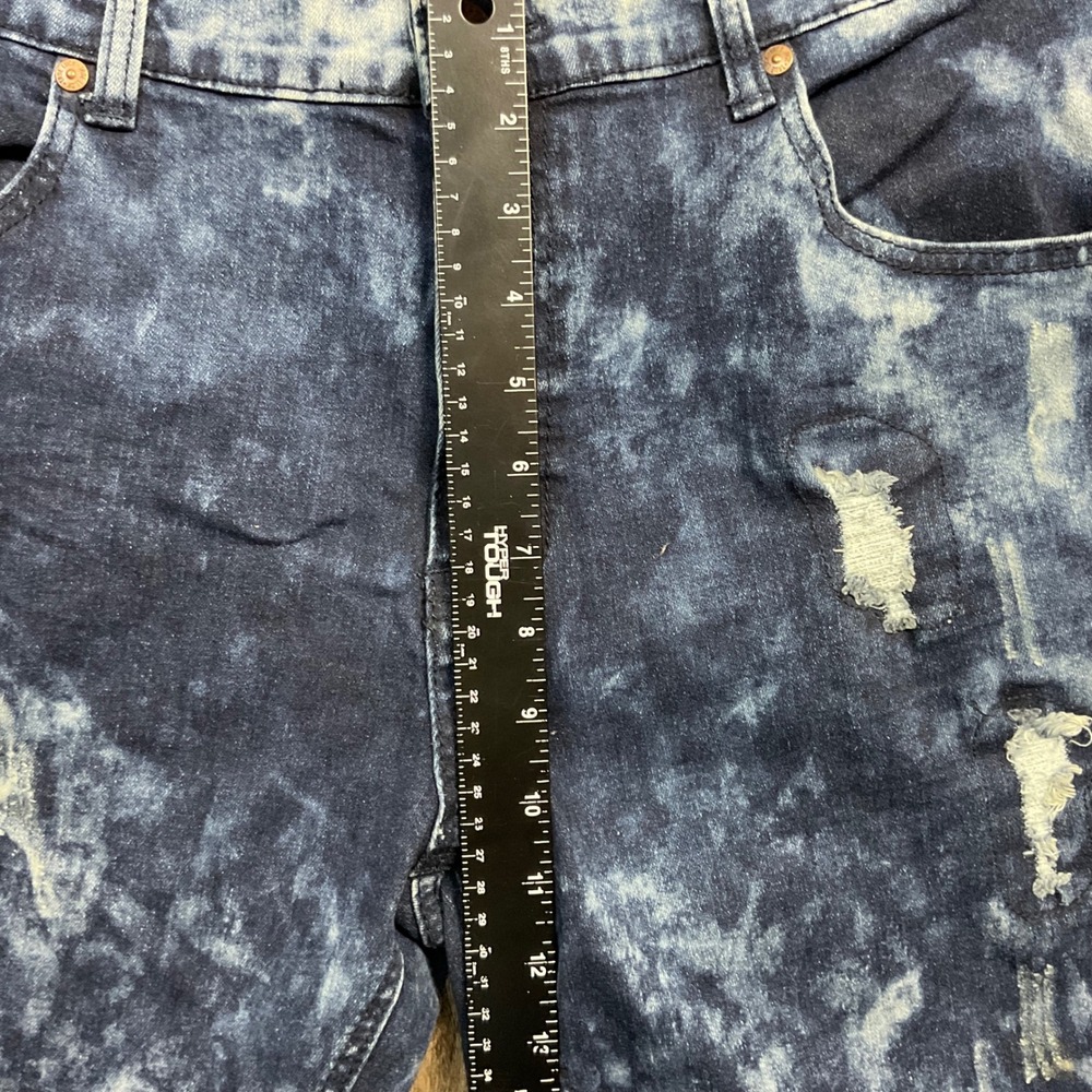 True‎ Luck Jeans Mens 36x34 Blue Distressed Acid Wash Slim Fit Moto Biker Denim - Picture 8 of 11